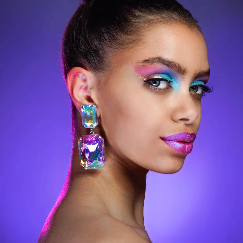 Statement Rectangular Crystal Earrings Dangle Jewelry
