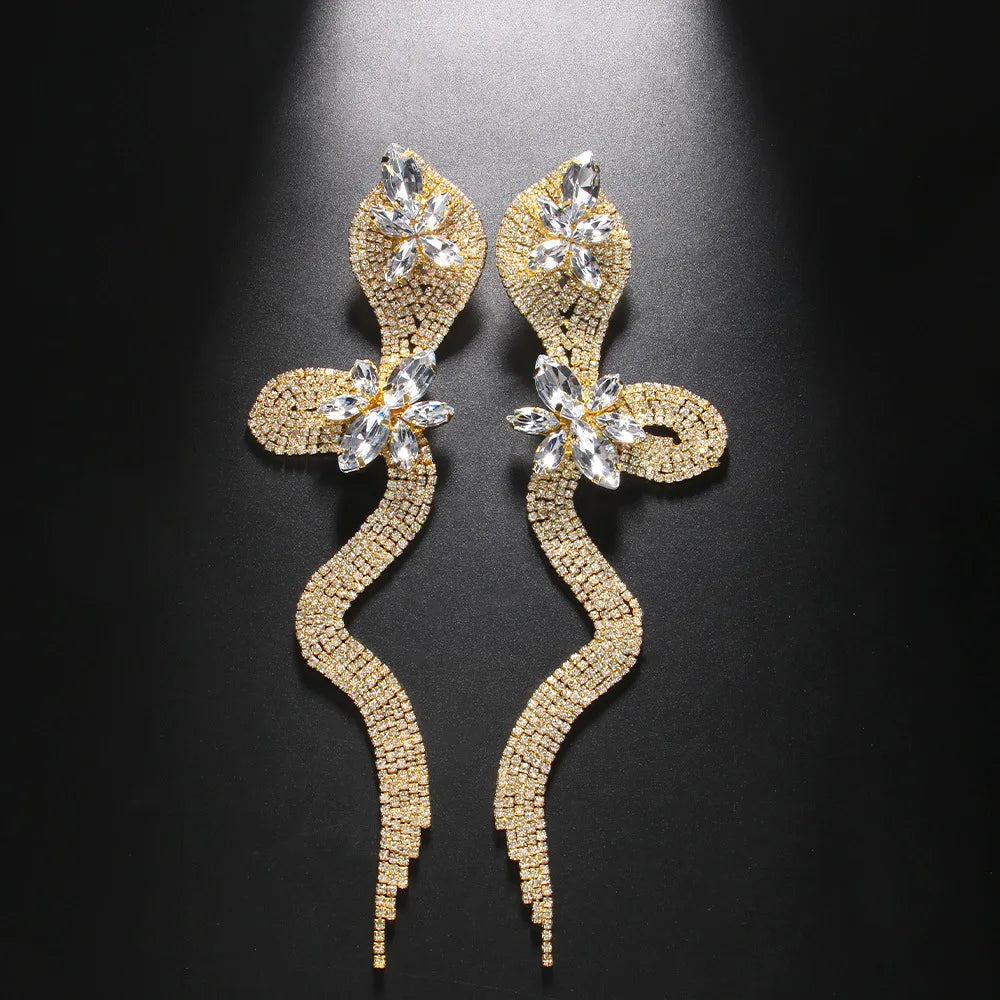 Exaggerate Design Blue Crystal Snake Earrings