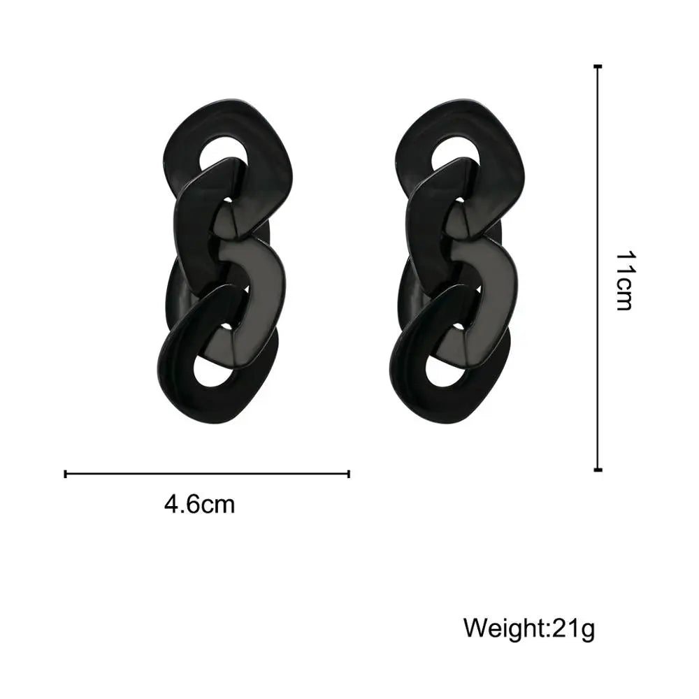 AENSOA Exaggerate Acrylic Chain Big Long Drop Earrings For Women Fashion Geometric White Black Color Resin Statement Jewelry