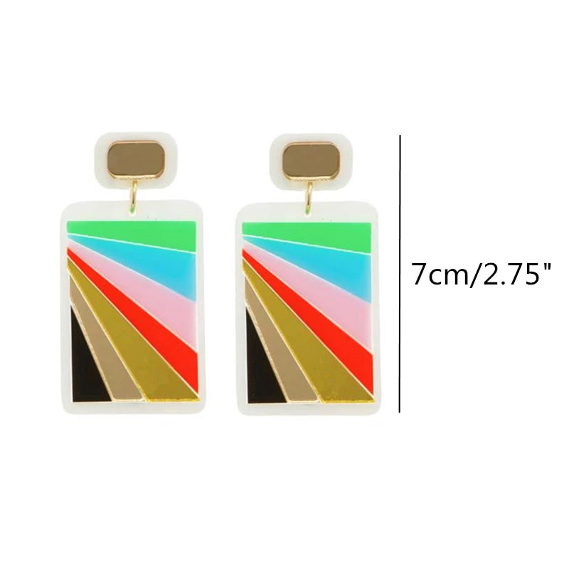 Colorful Acrylic Rectangle Geometric Stripe Large Drop Earrings