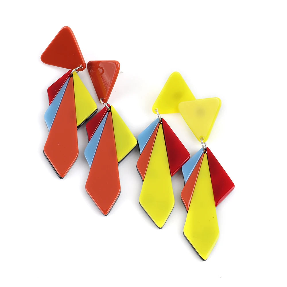 Multicolor Fashion Acrylic Geometric Long Drop Earrings