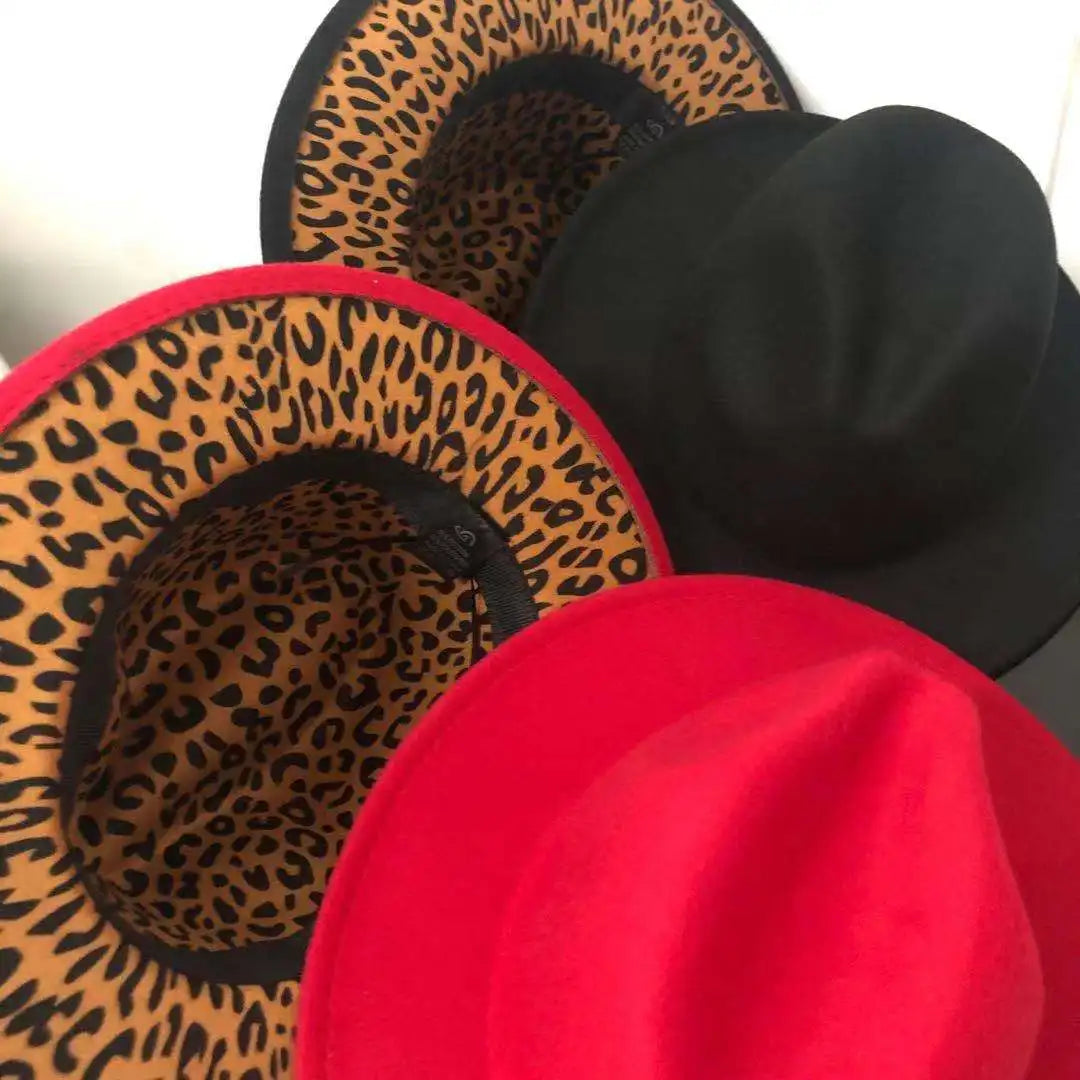 Internal leopard print fedora hat new adjustable unisex hat fedora hat felt hat red leopard print jazz winter hat кепка мужская