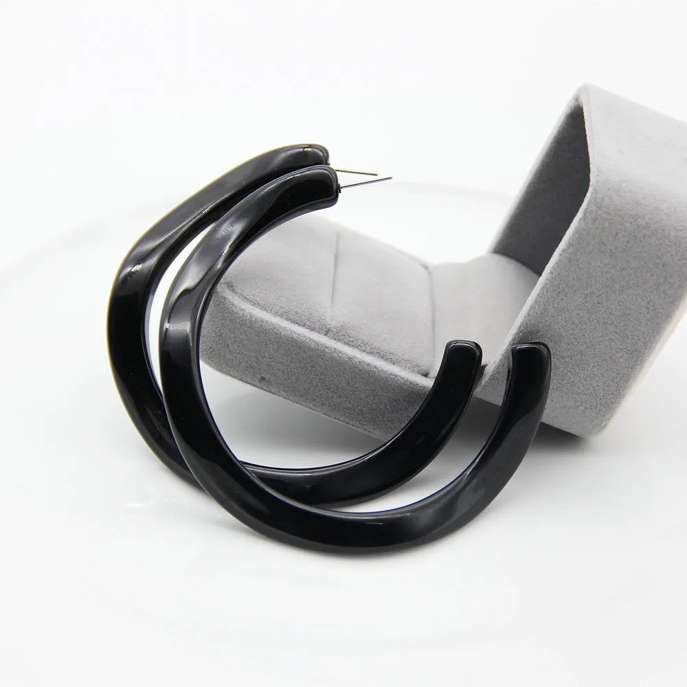 Statement Round Circle C Acrylic Hoop Earrings