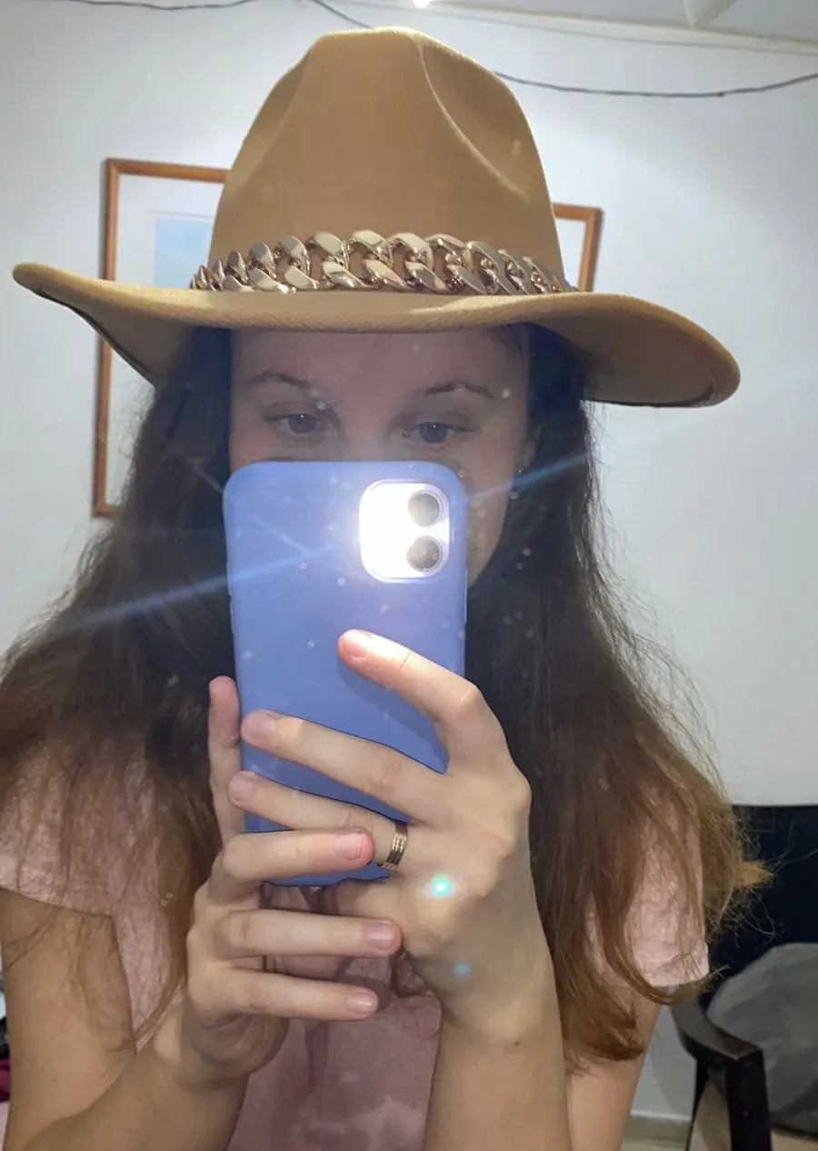 Luxary Fashion Women Fedora Hats Wide Brim Thick Gold Chain Band Felted Hat Jazz Cap Winter Autumn Panama Camel Hats Sombreros