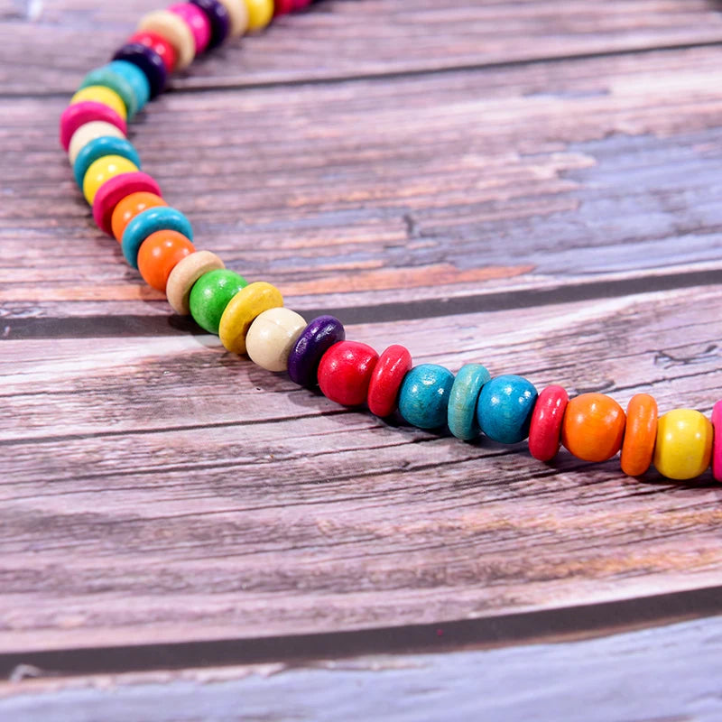 Multi Layer Handmade Wood Long Necklace For Women Big Flower Collar