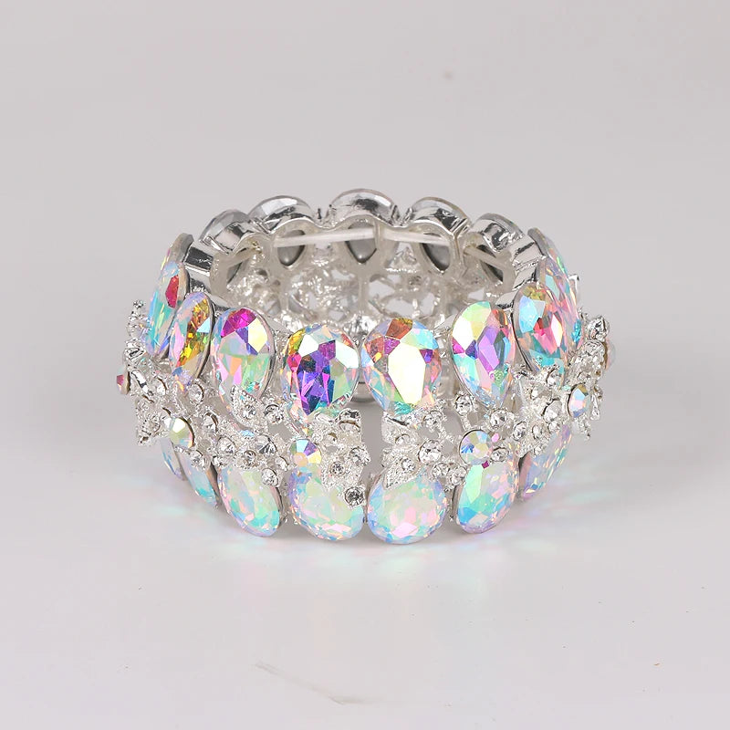 glesBright AB Colorful Brand bridal Crystal Cuff Ban Bracelet Big Wide Stretch Bangle Jewelry Gifts For Women Wedding Accesorios