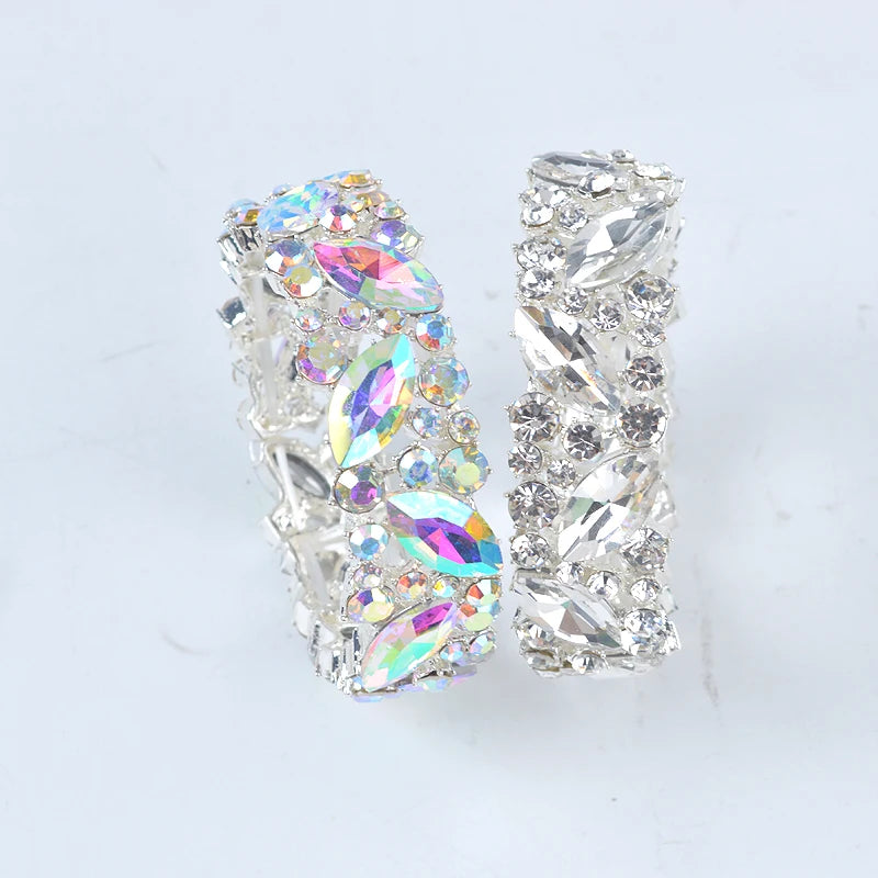 Simple AB Color Colorful Crystal Cuff Bangles Bracelet Big Wide Stretch Bangle Jewelry Gifts For Women Wedding Accesorios