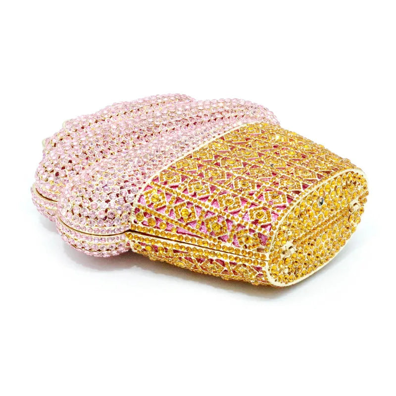 Afgoger Ice-cream Gold Crystal Luxury Designer Handbag Woman Party Purse Tote Bag