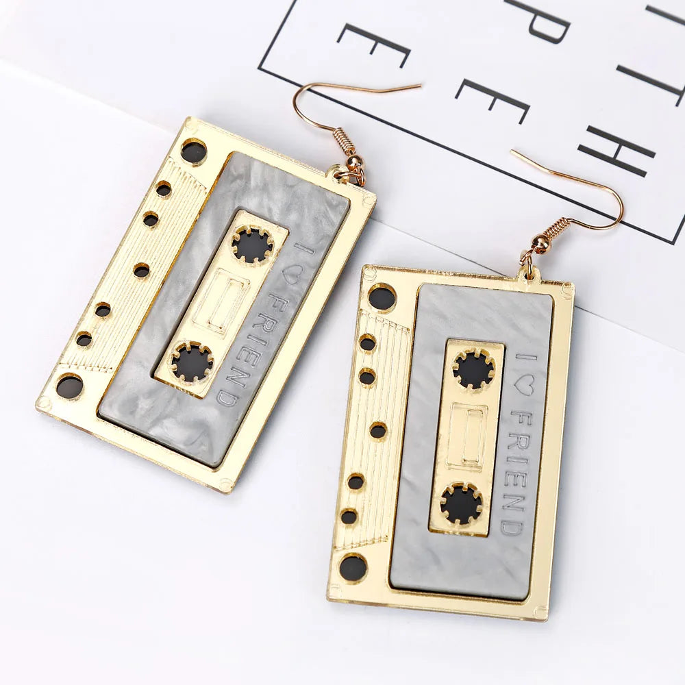 YAOLOGE Nostalgia Vintage Romantic Tape Acrylic Exaggerated Nightclub Bar Punk Long Dangle Earrings For Women Lover Gift 2019