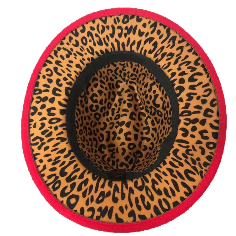 Internal leopard print fedora hat new adjustable unisex hat fedora hat felt hat red leopard print jazz winter hat кепка мужская