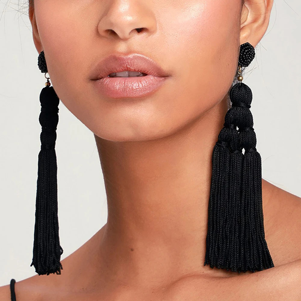 Multicolor Tassel Earrings Thread Long Dangle Drop Earrings