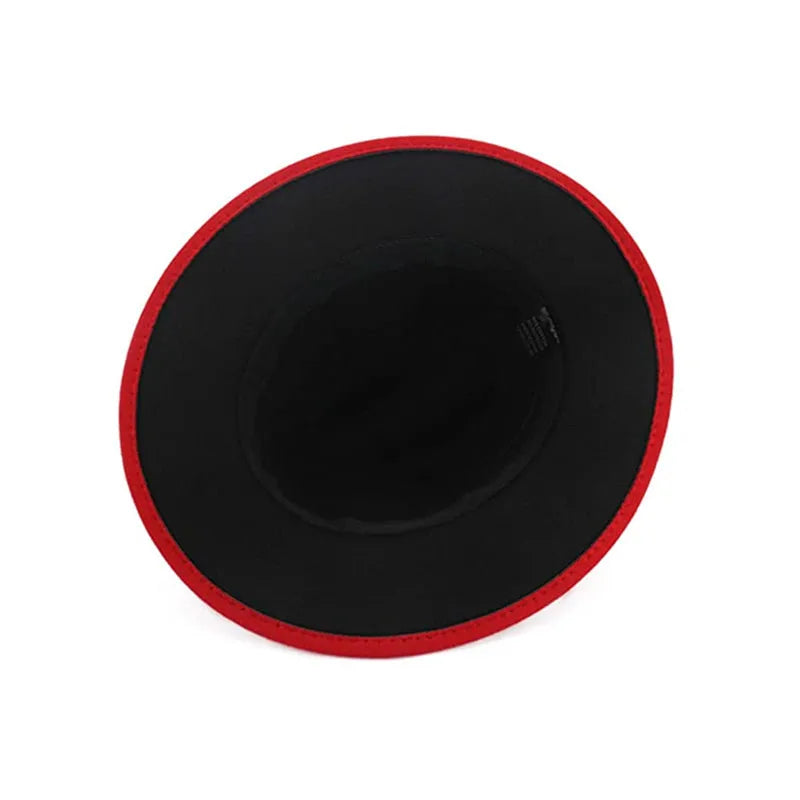 Elegant Wide Brim Women's Floppy Panama Hat Belt Buckle Wool Fedora Hat Men Jazz Hat Winter Spring RED/BLACK NEW ARRIVAL