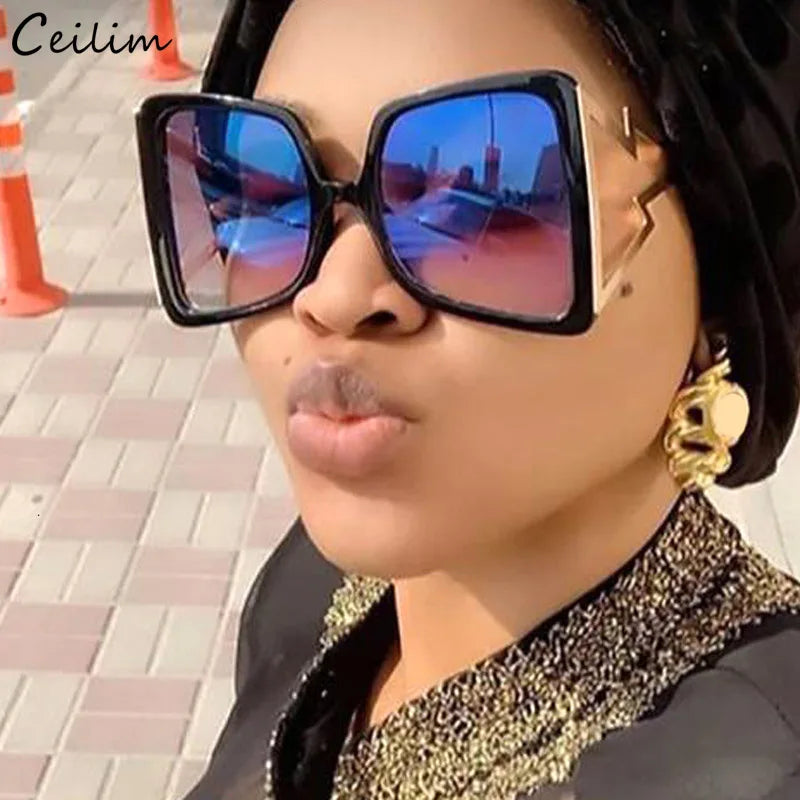Fashion Oversize Bow Shape Square Sunglasses for Women 2023 New Luxury Brand Big Frame Gradient Sun Glasses Female Summer Shades