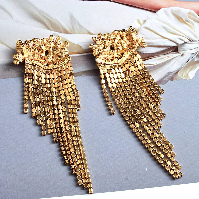 Long Colorful Crystal Chain Tassel Drop Earrings