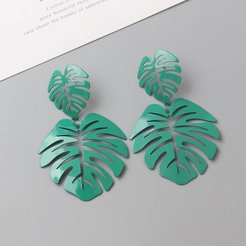 Exaggerated Hollow Big Leaf Drop Earrings