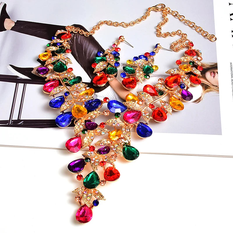 Statement Luxury Necklace Accessories High-quality Handmade Fashion Colorful Crystals Rhinestones Necklaces Jewelry For Women