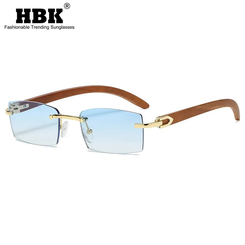 Classic Rimless Rectangle Sunglasses Men UV400 Driving Sun Glasses Women Clear Color Summer Accessories Square Small Size Blue
