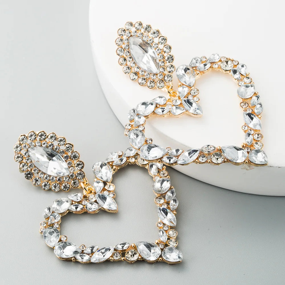 Crystal Rhinestone Heart Pendant Dangle Earrings