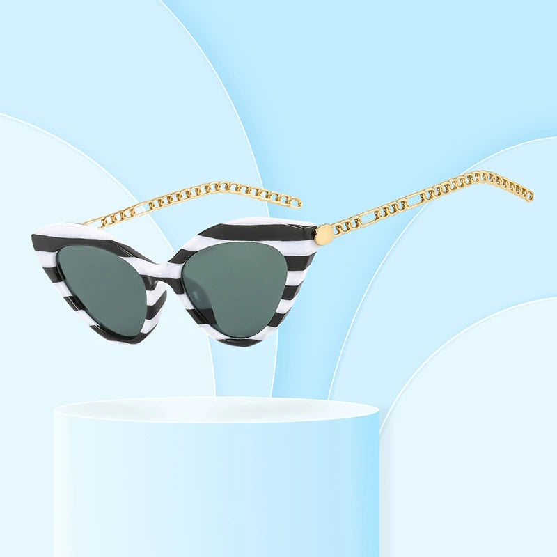 SHAUNA Retro Cat Eye Women Sunglasses Fashion Metal Chain Shades UV400 Brand Designer Men Trending Sun Glasses