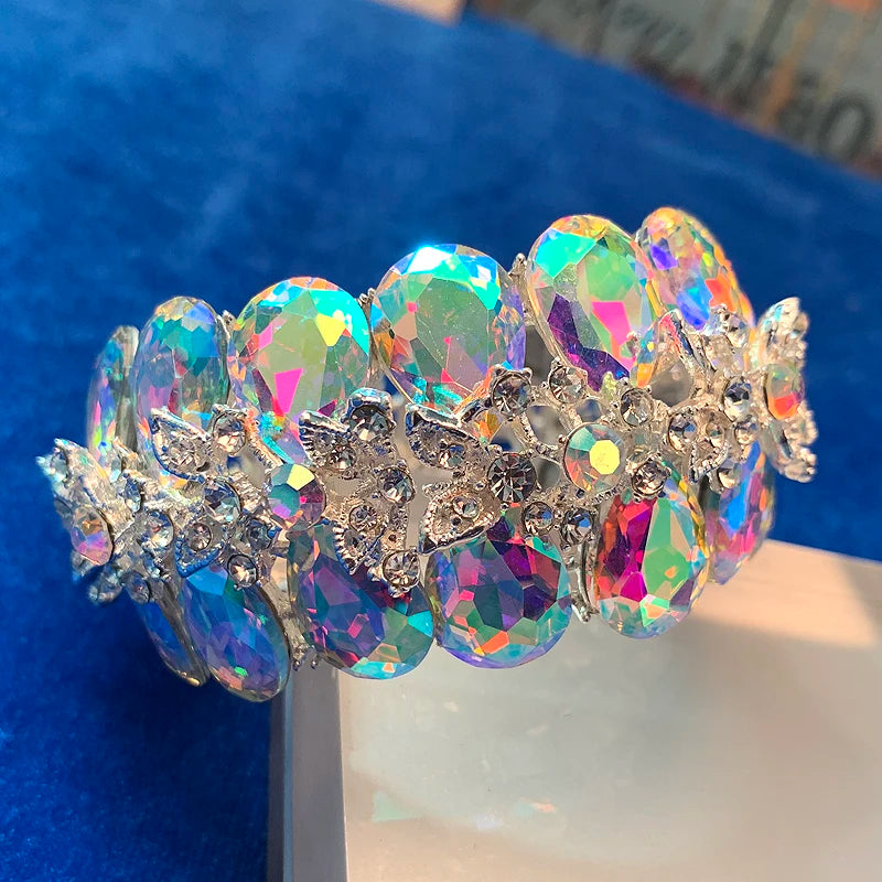 glesBright AB Colorful Brand bridal Crystal Cuff Ban Bracelet Big Wide Stretch Bangle Jewelry Gifts For Women Wedding Accesorios