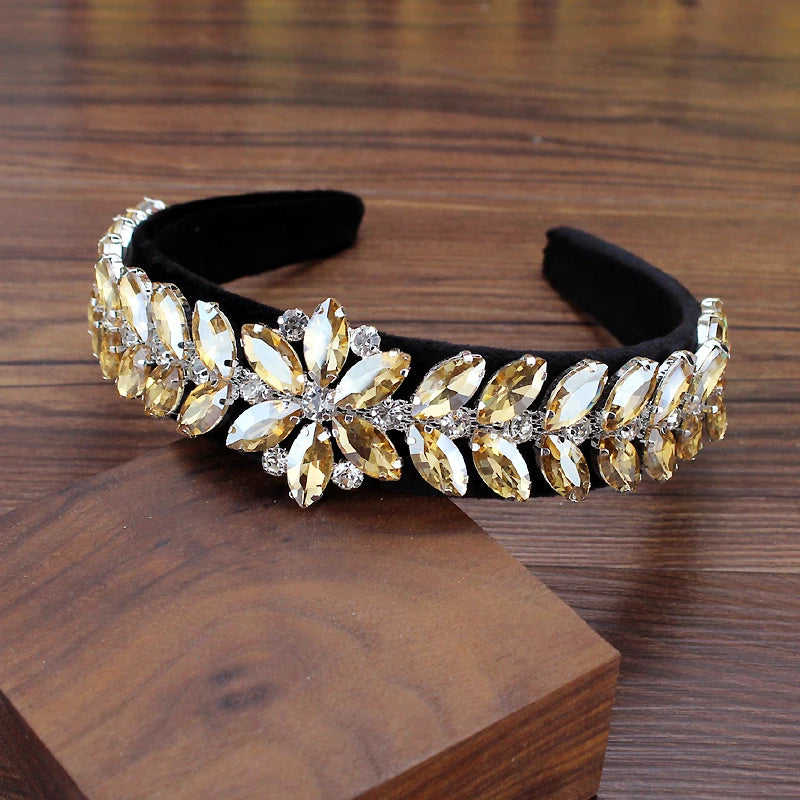 Luxury AB Crystal Leaf Baroque Headbands Rhinestone Flower Hairbands For Women Charming Hair Accessories