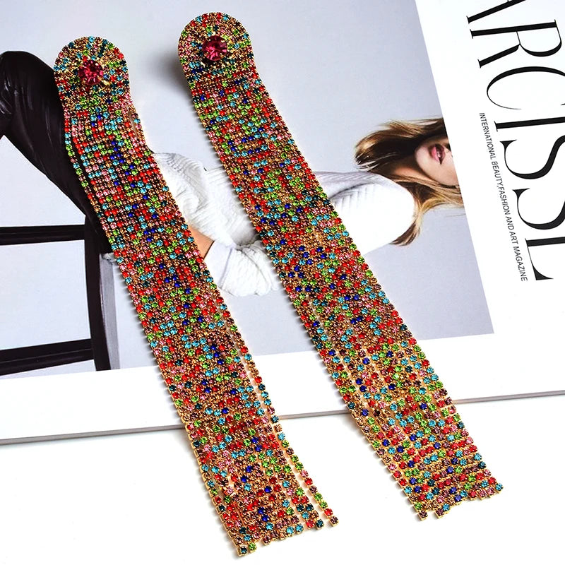 Colorful Crystal Tassel Earrings