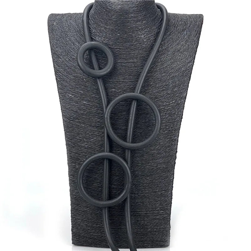 UKEBAY New Round Circle Pendant Necklaces For Women Long Necklace Handmade Rubber Elasticity Chains Leather Jewelry Wholesale