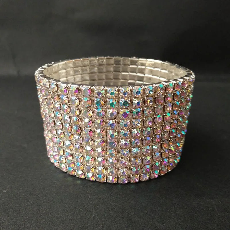 10 Rows Diamante Rhinestone Bangle Bracelet Stretch Wristband
