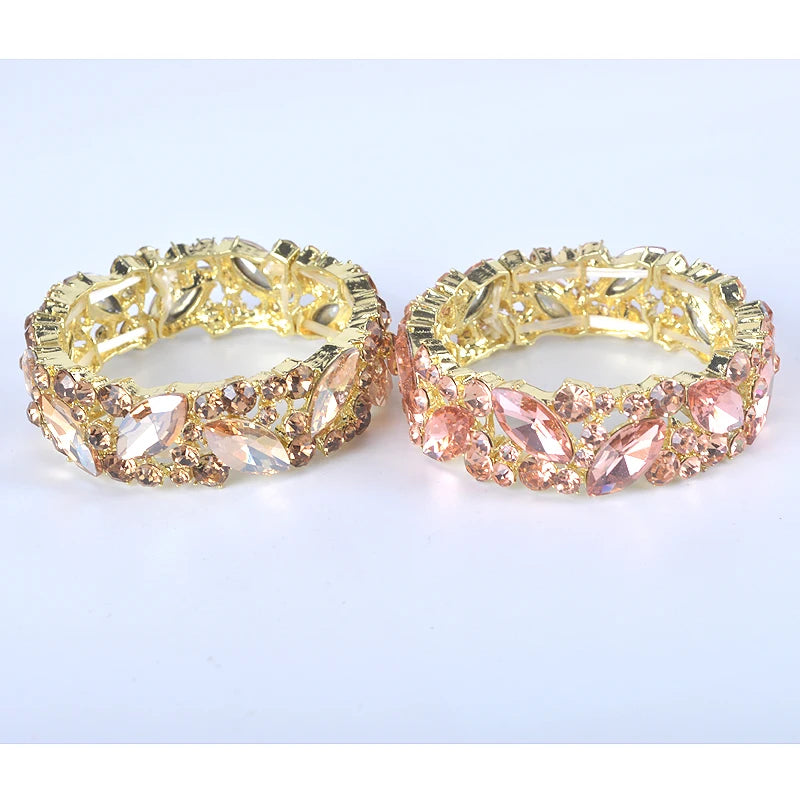 Simple AB Color Colorful Crystal Cuff Bangles Bracelet Big Wide Stretch Bangle Jewelry Gifts For Women Wedding Accesorios