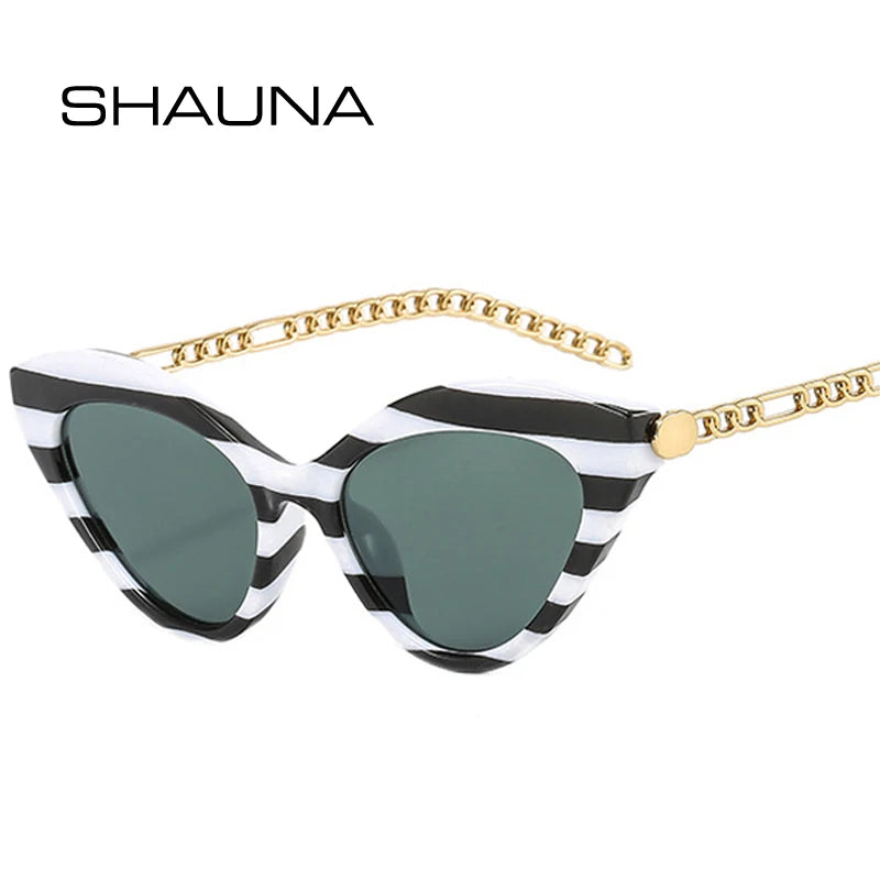 SHAUNA Retro Cat Eye Women Sunglasses Fashion Metal Chain Shades UV400 Brand Designer Men Trending Sun Glasses