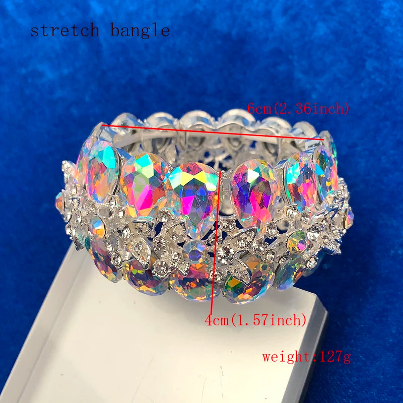 glesBright AB Colorful Brand bridal Crystal Cuff Ban Bracelet Big Wide Stretch Bangle Jewelry Gifts For Women Wedding Accesorios