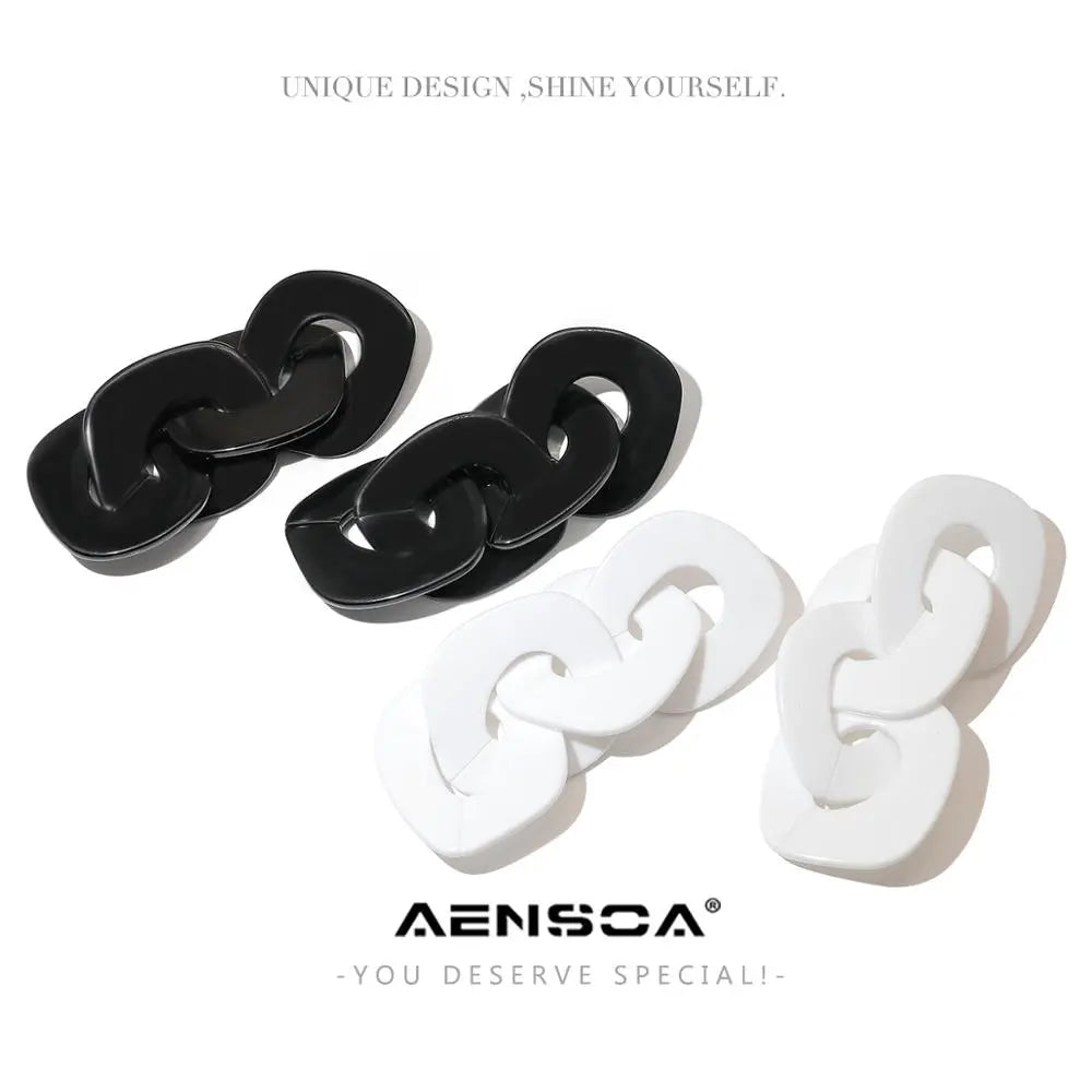 AENSOA Exaggerate Acrylic Chain Big Long Drop Earrings For Women Fashion Geometric White Black Color Resin Statement Jewelry