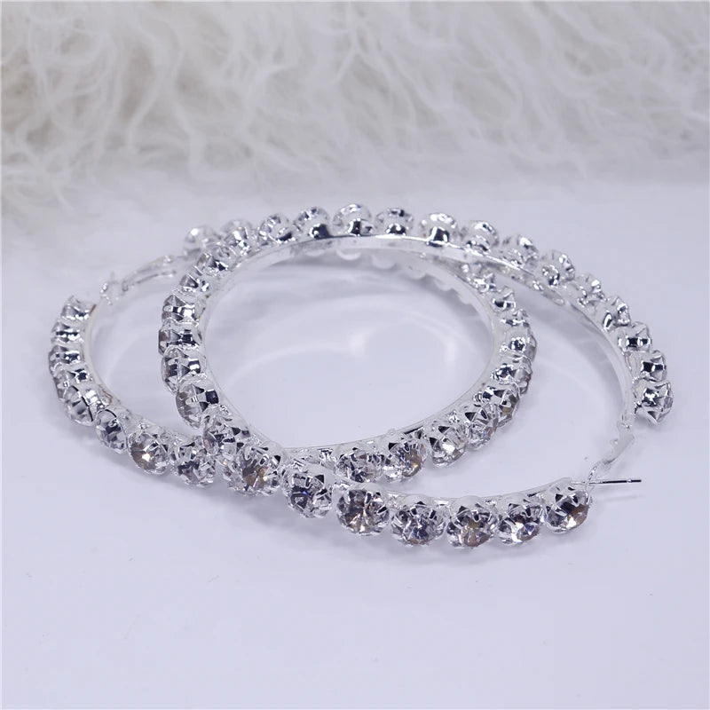 2021 Big Crystal Shiny Circle Earrings Fashion Romantic Woman Luxury Zircon Earrings Party Banquet Jewelry Accessories Wholesale