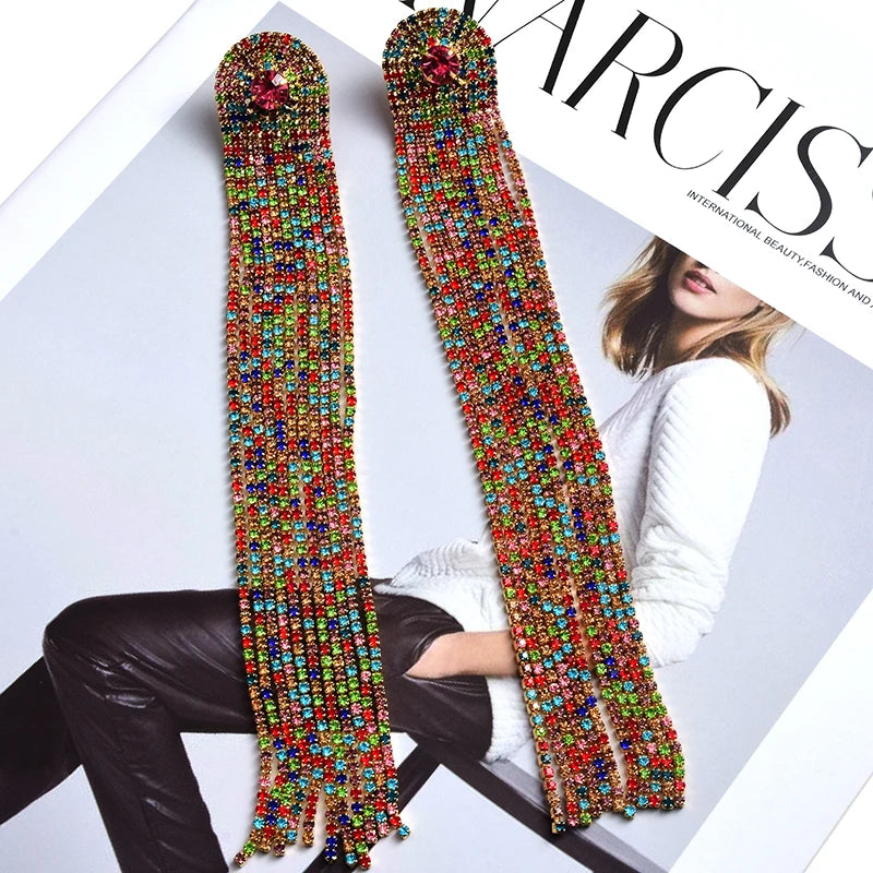 Colorful Crystal Tassel Earrings