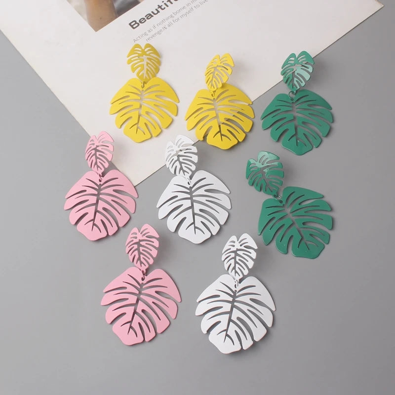 Exaggerated Hollow Big Leaf Drop Earrings