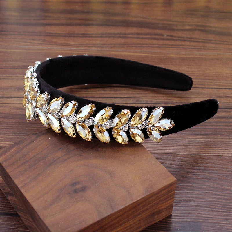 Luxury AB Crystal Leaf Baroque Headbands Rhinestone Flower Hairbands For Women Charming Hair Accessories