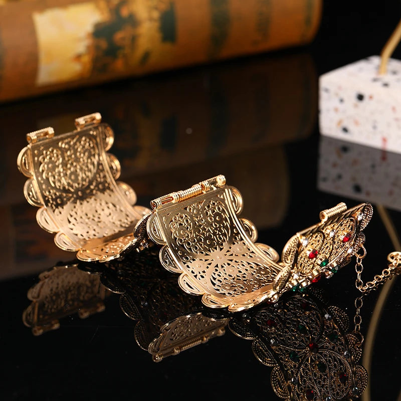 Fashion Moroccan Style Caftan Wedding Rhinestone Wide Bracelet Retro Arab Women's Bracelet Jewelry