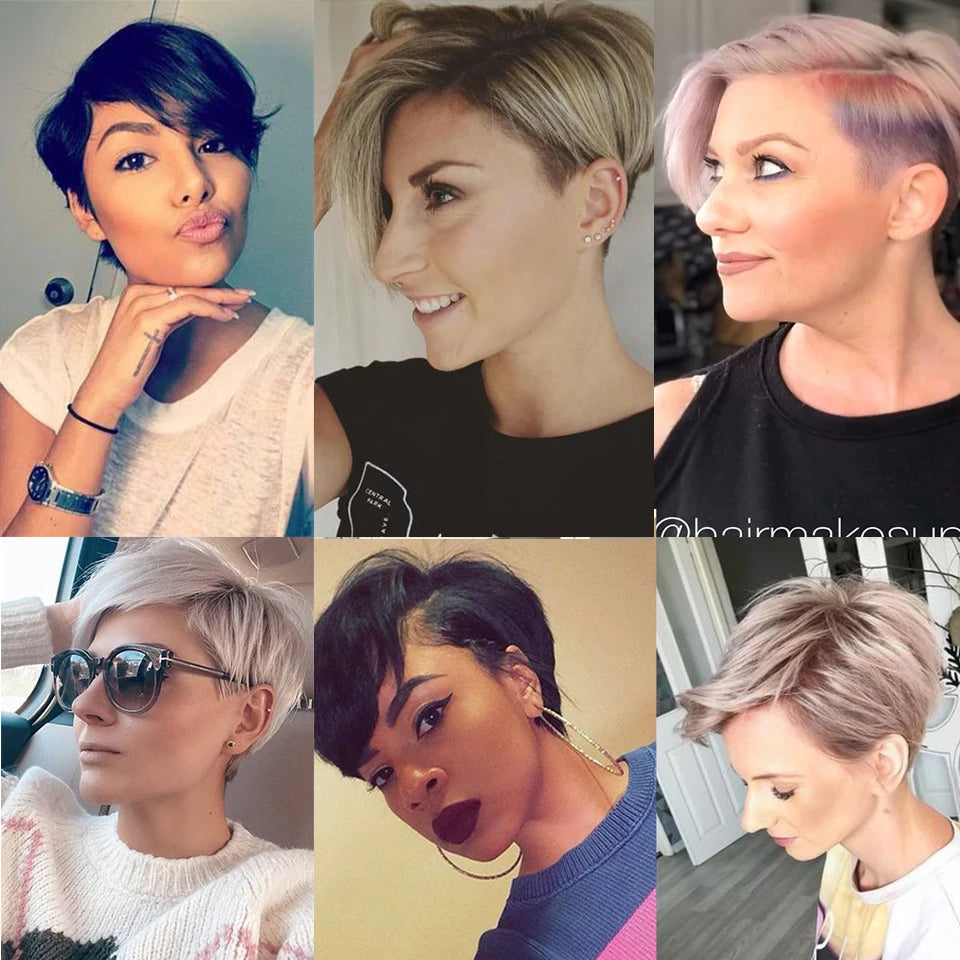 Short Pixie Straight Bob Human Hair Lace Wigs