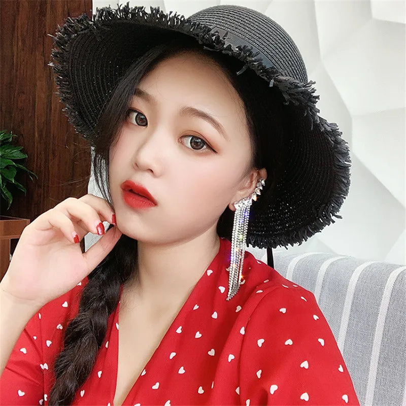 Fashion Long Tassel Full Rhinestone Drop Earrings