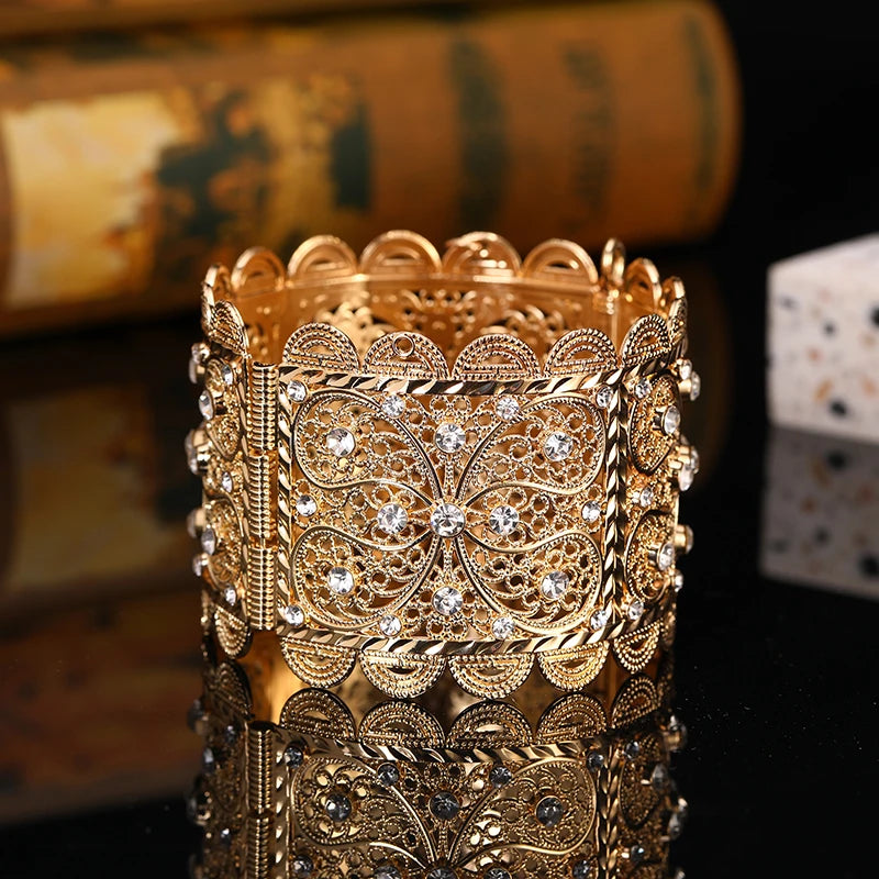 Fashion Moroccan Style Caftan Wedding Rhinestone Wide Bracelet Retro Arab Women's Bracelet Jewelry