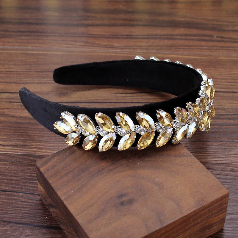 Luxury AB Crystal Leaf Baroque Headbands Rhinestone Flower Hairbands For Women Charming Hair Accessories