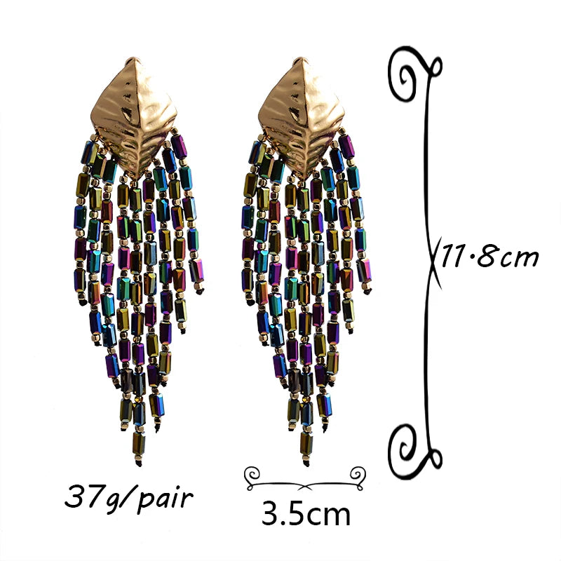 Statement Handmade Long beaded Chain Earrings High-Quality Colorful