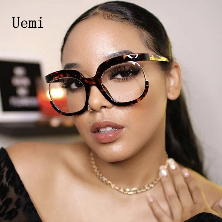 Fashion Retro Round Anti Blue Light Women Glasses Vintage Oversized Frame Clear Computer Eyeglasses Ins TrendLadies Reading