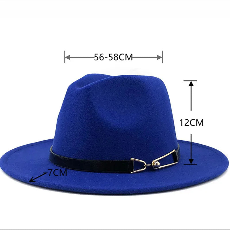 Women Winter Wide Brim Fedora Hat Black Belt With Metal Buckle Panama Fedoras Fashion Jazz Hat 56-58CM Wholesale