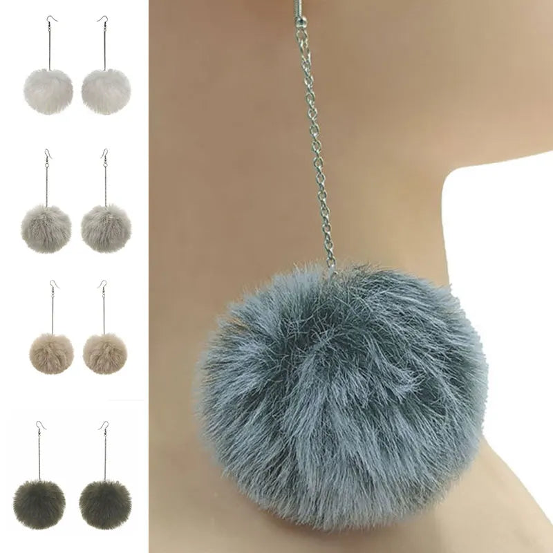 Elegant Pompom Dangle Soft Fur Earrings