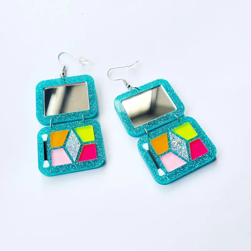 Donarsei Creative Simulation Colorful Eyeshadow Palette Drop Earrings For Women Funny Makeup Tools Acrylic Dangle Earrings