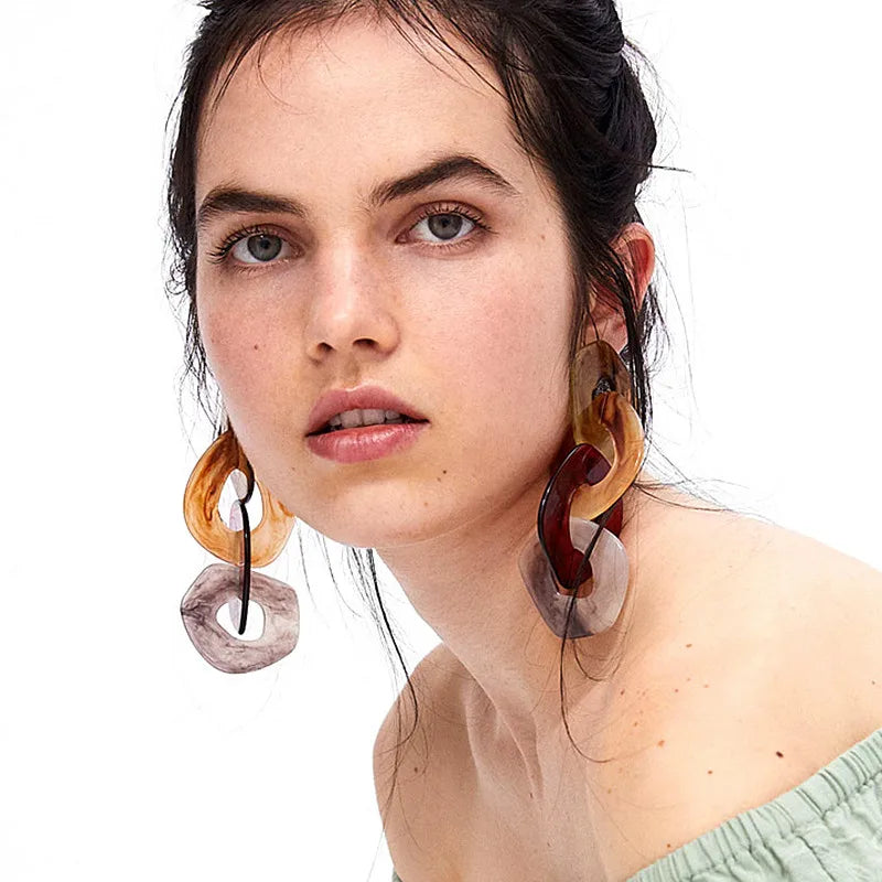 FishSheep Big Irregular Acrylic Drop Earrings Geometry Large Resin Circle Dangle Earrings