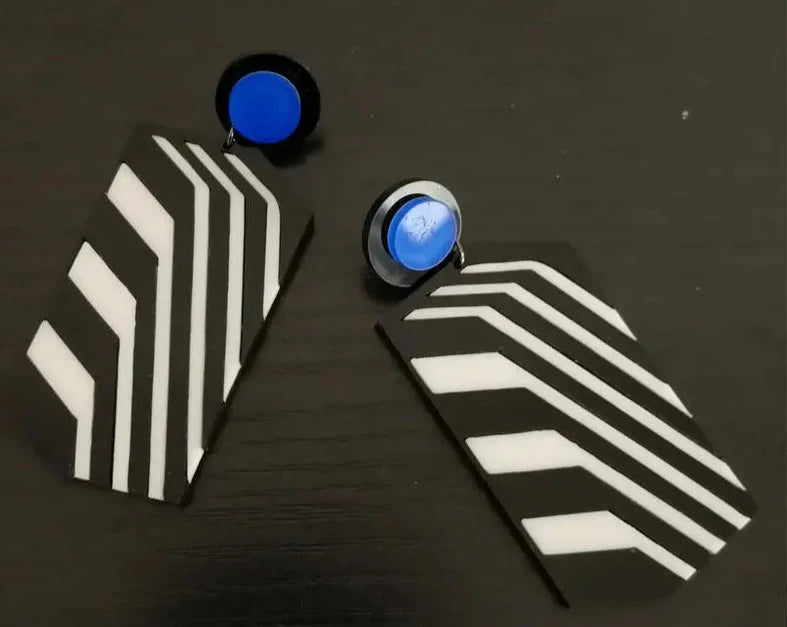 Stripe Drop Dangle Earrings for Women Big Black White Acrylic