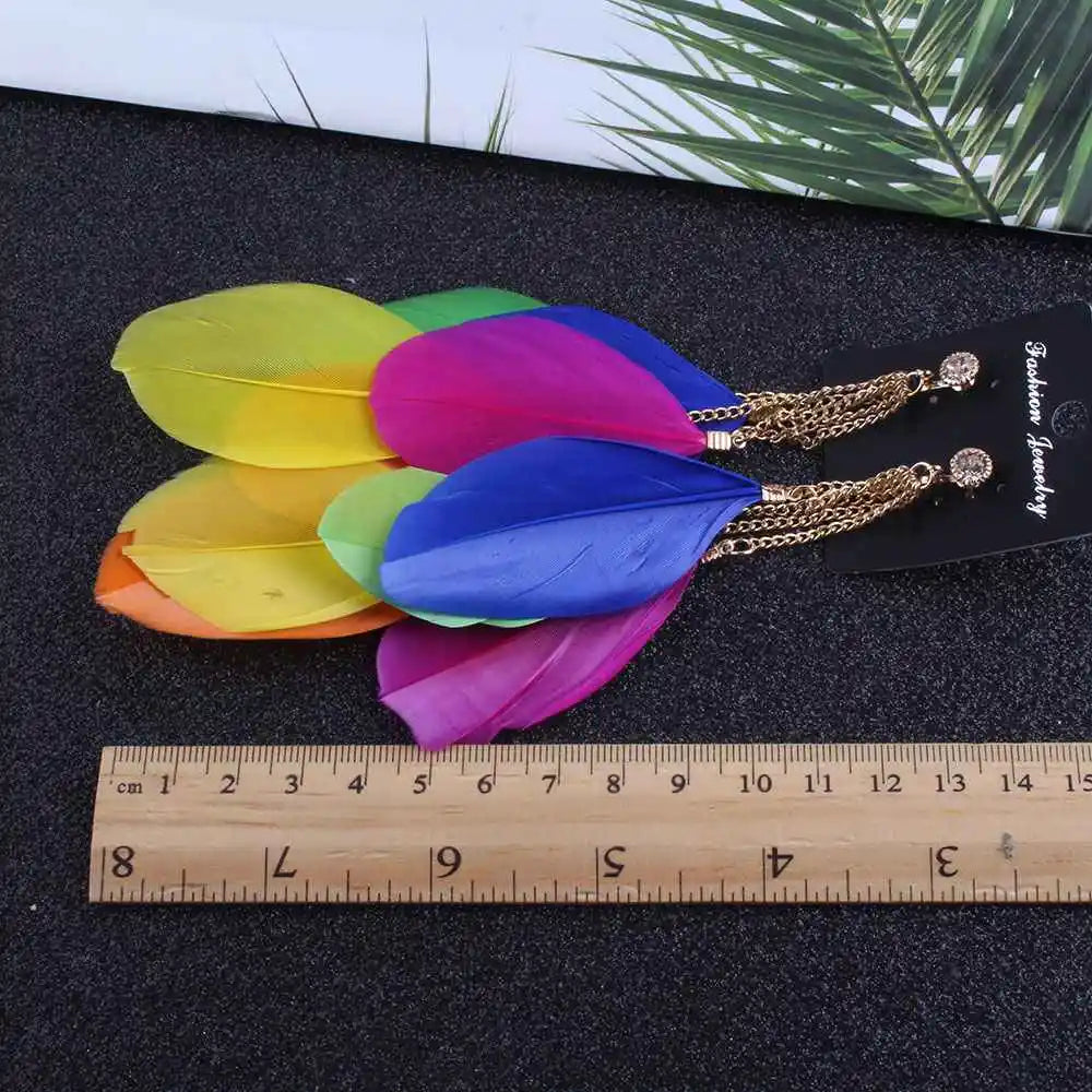 Bohemia Multicolou Feather Clip on Earrings Non Piercing