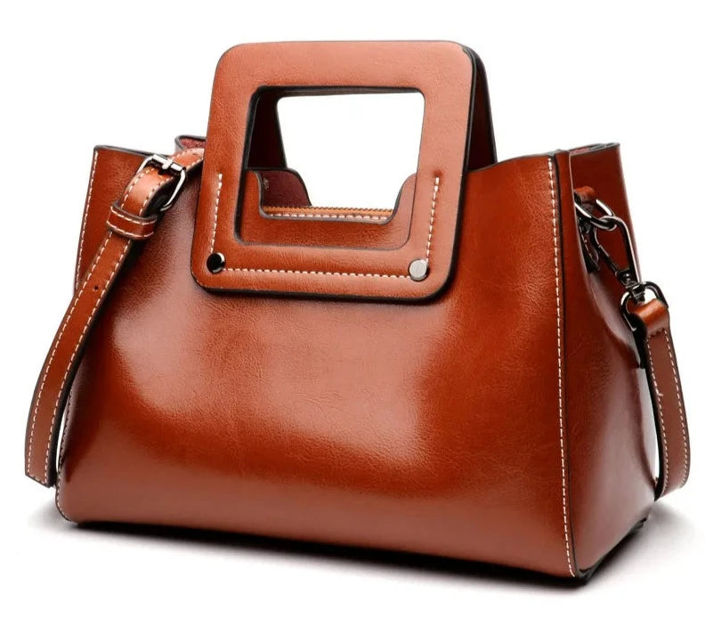 Vintage Genuine Leather Wide Shoulder Straps Crossbody Bag